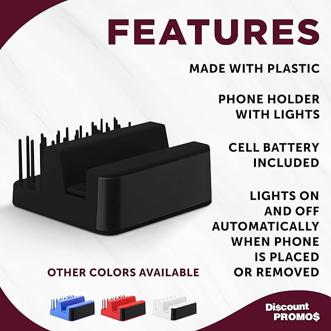 DISCOUNT PROMOS Light Up Logo Phone Stands Set of 10, Bulk Pack - Essential Smartphone Accessory, Perfect for Office and Home - Black