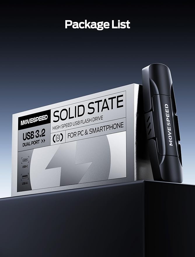 MOVE SPEED 256GB Solid State Drives, 570MB/s Read Speed External SSD with Dual Port Type C + USB 3.2 Portable SSD for iPhone 17/16/15 Series, Android, Mac, Windows