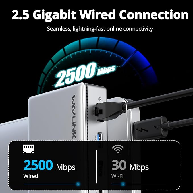 WAVLINK Thunderbolt 4 Hub with Dual HDMI 4K@60Hz,100W Charging, Thunderbolt Certified, 13-in-1 Thunderbolt 4 Dock Dual Monitor Single 8K Output for Windows or Mac, 4X USB, 2.5G Ethernet,SD/MicroSD