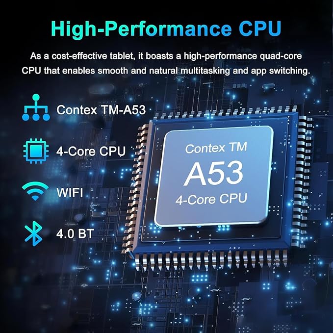 10.1" Android 14 Tablet with Stylus Pen | 6GB RAM 32GB ROM 128GB Expand | Quad-Core CPU, 5000mAh Battery | IPS HD Display | Study & Work Tablet with Screen Protector