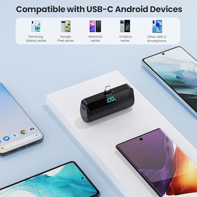 [2-Pack] Mini Portable Charger for iPhone 16/15 Series, Upgraded 5500mAh 3A PD Fast Charging USB C Power Bank, LCD Display Battery Pack Compatible with 16/16 Pro Max/15/15 Pro Max Samsung Android etc