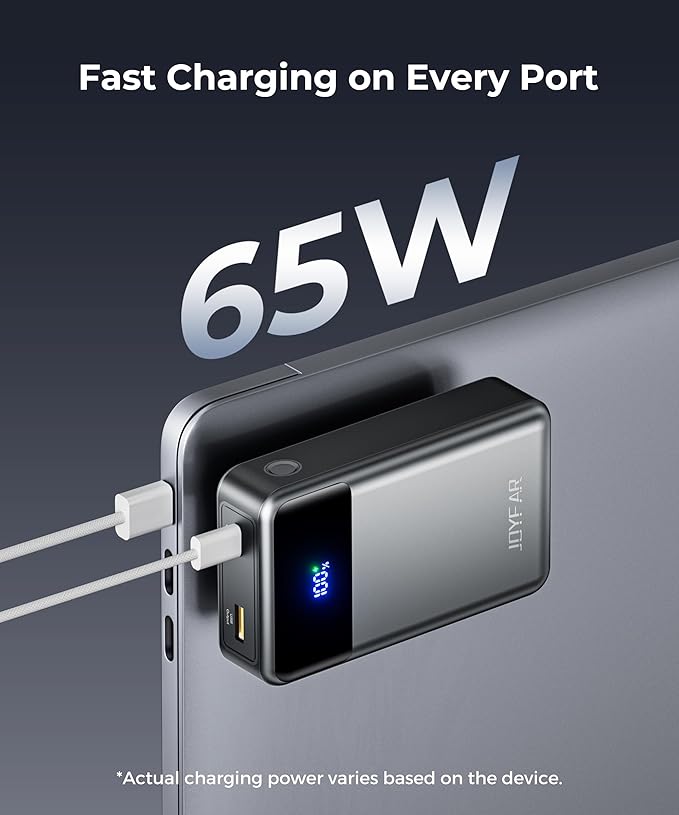 Portable Charger Power Bank - 30000mAh 65W Laptop Travel Essentials Battery Pack USB C Built in Cable Phone Fast Charging Compatible with iPhone 16 15 14 13 iPad MacBook Samsung Google (Black)