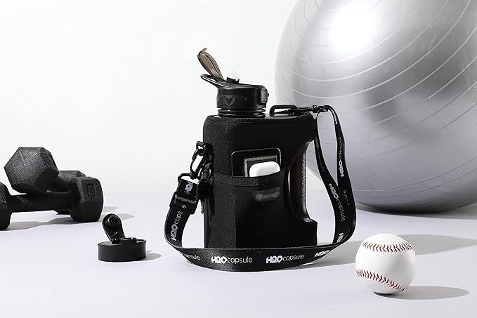 H2O Capsule Half Gallon Cube Square Water Bottle value pack - 2.2L Water Bottle with Strap, 2 Storage Sleeves, Straw Lid – BPA Free Reusable Sports Water Jug with Handle, (68 Ounce)