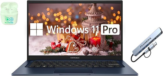 ASUS 14" FHD Vivobook Laptop Computer, 40GB RAM 1.5TB Storage (1TB SSD+512GB Docking Station Set), 6-Core Intel Core i3, Windows 11 Pro with Microsoft Office Home & Business, PLUSERA Earphones
