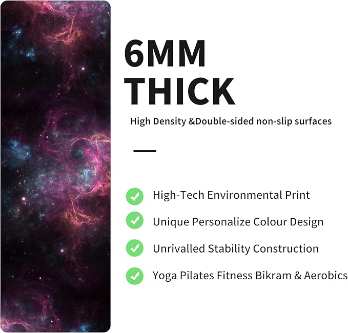 nuveti Yoga Mat Print Extra Thick TPE Non Slip Fitness Exercise Mat with Carrying Bag,72"x24" Extra Thick 6MM Exercise & Workout Mat for Yoga, Pilates Fitness and Floor Exercises