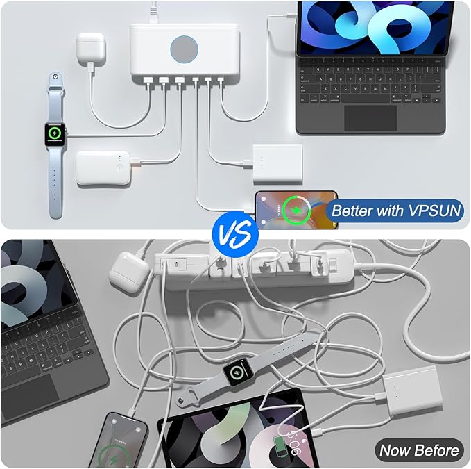 100W USB C Charging Station for Multiple Devices,6 Port USB C Charger Block Fast Charging Dock for iPhone/iPad/Samsung/Pixel/LG, No Wireless Charging