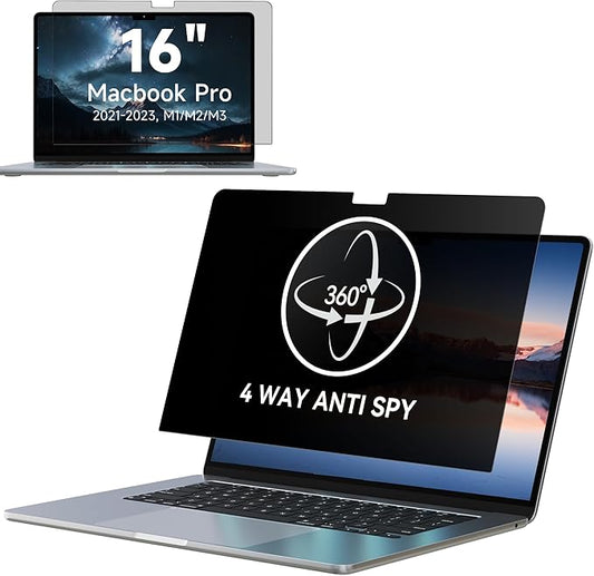 IPROKKO 360° Privacy Screen MacBook Pro 16 inch (2021, 2022, 2023, 2024, 2025, M1, M2, M3, M4, Pro, Max), Matte Anti Glare Blue Light 16" Mac Scratch Resistant Laptop Screen Protector Filter