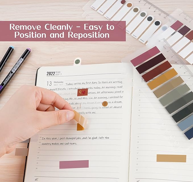 3 Designs Page Markers,10 Colors Index Tab,1200pcs Annotation Tabs for Book Accessories,Clear Book Sticky Note Tabs,Writable and Repositionable Book Flags Strip for Notebooks,Filing