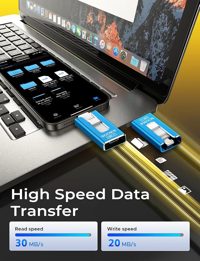 SCICNCE 512GB Flash Drive Intended for iPhone, USB Memory Stick Storage Backup for Photos Videos, Plug and Play No APP Required, Compatible with iPhone iPad Android and Computers (Bule)