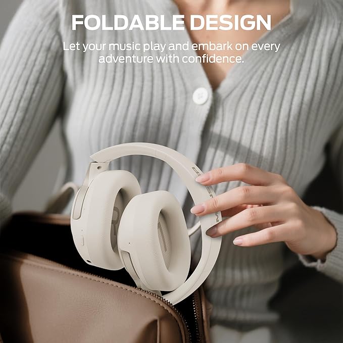 Monster Persona 5th ANC-Wireless Bluetooth Over-Ear Headphones with Microphone, 70H Playtime, Bluetooth 6.0, Comfortable and Foldable Design (Beige)