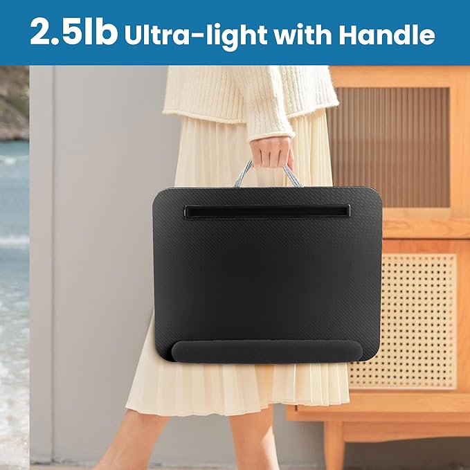 Lap Desk, Portable Lap Desks Fits Up to 16'' Laptop with Pillow Cushion Laptop Desk with Wrist Rest Lap Stand with Tablet or Phone Storage Slot for Bed Couch Carpet Home Office Livingroom (Black)