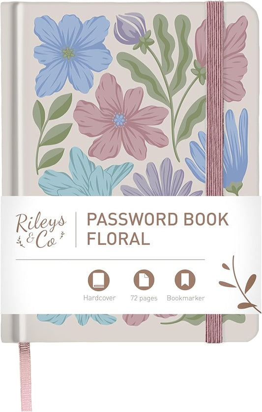 Rileys & Co. Password Book with Alphabetical Tabs, Password Keeper, Password Books for Seniors, Password Notebook for Internet Login, Website, Username (6 x 5 Inches, Cream - Floral)