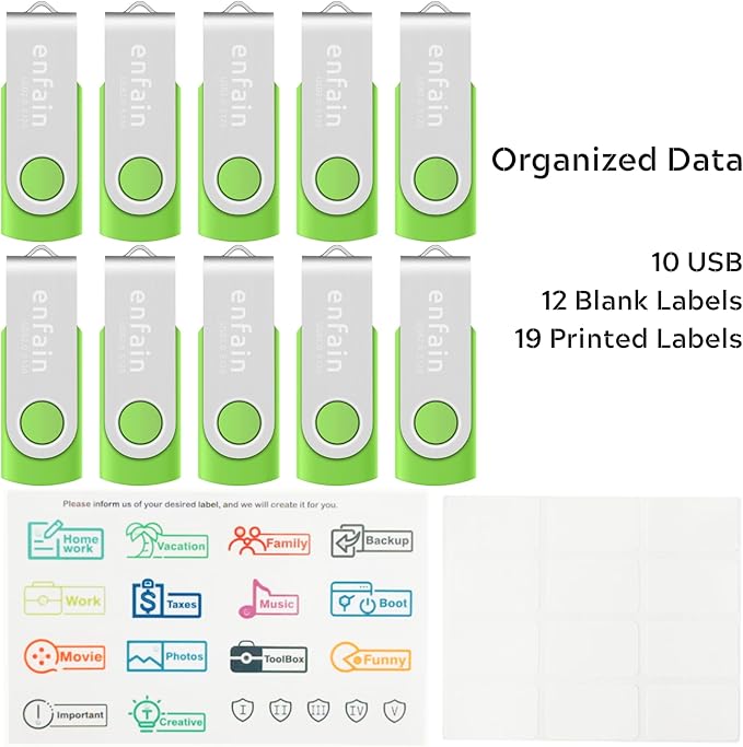 10 X Enfain 16GB USB Flash Drive 2.0 Memory Zip Pen Disk Green, Ideal for Tradeshows, Branded Giveaways, and Other Event-Related Marketing Strategies
