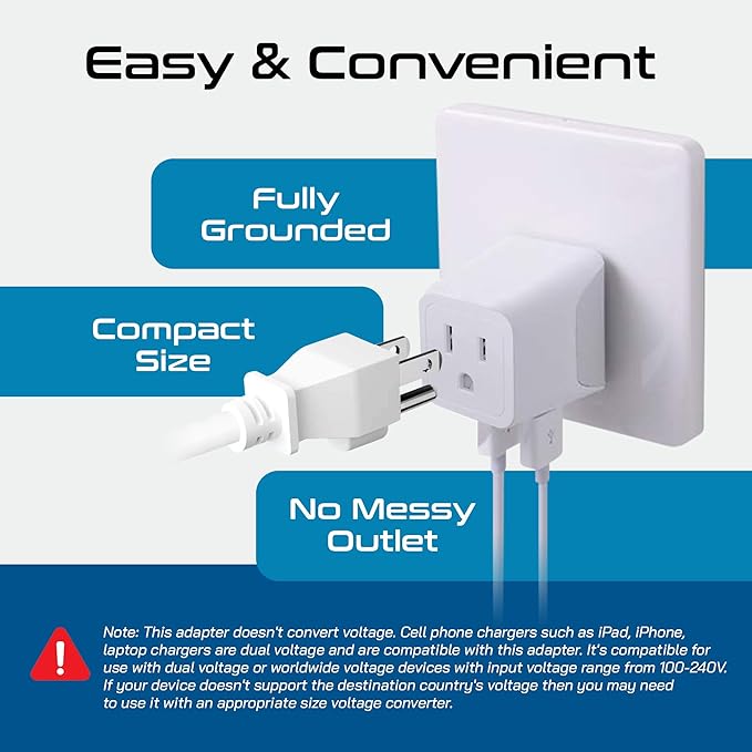 Ceptics UK adapters for travel to London, Hong Kong, Ireland - USB-A + USB-C & USA Input - Type G Adapter Grounded - Ideal for Phone, Laptop, Cameras