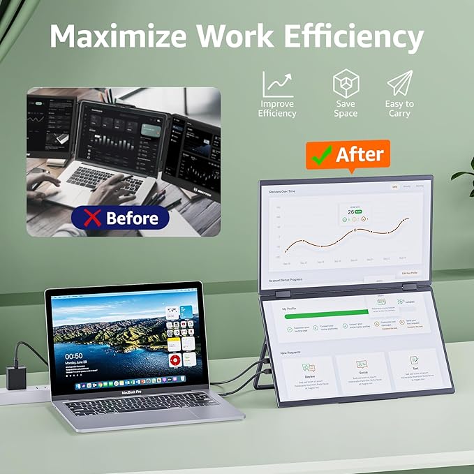 cocopar Portable Monitor Dual 15.6 Inch 1080P Travel Monitor with Speaker HDMI USB-C External Display for Laptop MacBook Surface PC Xbox PS4/5, VESA Mountable, with Stand