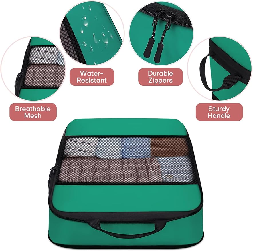 6 PCS Set Compression Packing Cubes for Travel, Lightweight Packing Organizer Bags Travel Essentials for Carry On, Suitcase, Home Closet - Green