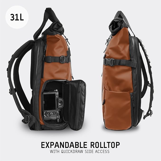 WANDRD PRVKE 31L, V3 Backpack: Weather-Resistant Travel & Camera Backpack with Laptop Sleeve, Quick Side Access, Clamshell Opening – Ideal Photography & Travel Bag (Sedona Orange)