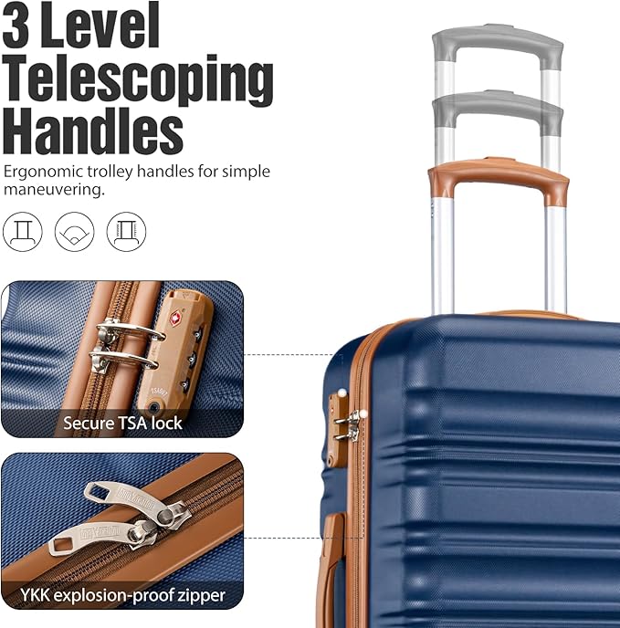 LONG VACATION Luggage Set 6 Piece Luggage ABS hardshell TSA Lock Spinner Wheels Luggage Carry on Suitcase (NAVY, 6 piece set)