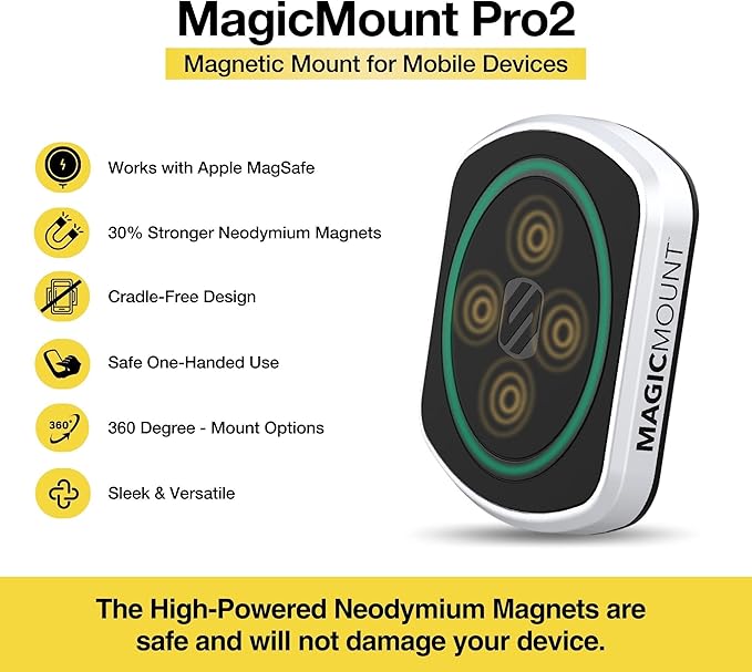 Scosche MP2WD-XTSP MagicMount Pro2 Magnetic Car Phone Holder - Ultimate Magnetic Car Mount for Windshield or Dashboard with Suction Cup - Compatible with MagSafe, iPhones, Galaxy, Pixel & Smartphones