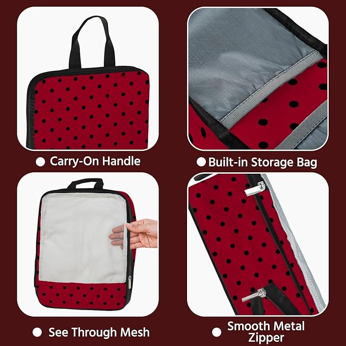 7 Pcs Compression Packing Cubes for Travel, Waterproof Suitcase Luggage Backpack Organizer with Toiletry Bag Travel Essentials for Women/Men-Polka Dots