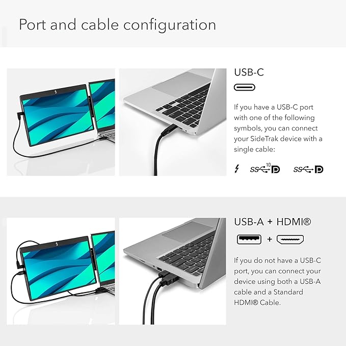 SideTrak Swivel 14" Attachable Portable Monitor Extender, FHD TFT Laptop Dual Screen with Kickstand + Unique Swivel Hinge, Compatible with Mac, PC, Chrome, USB or Mini HDMI Port Power (w/Protector)