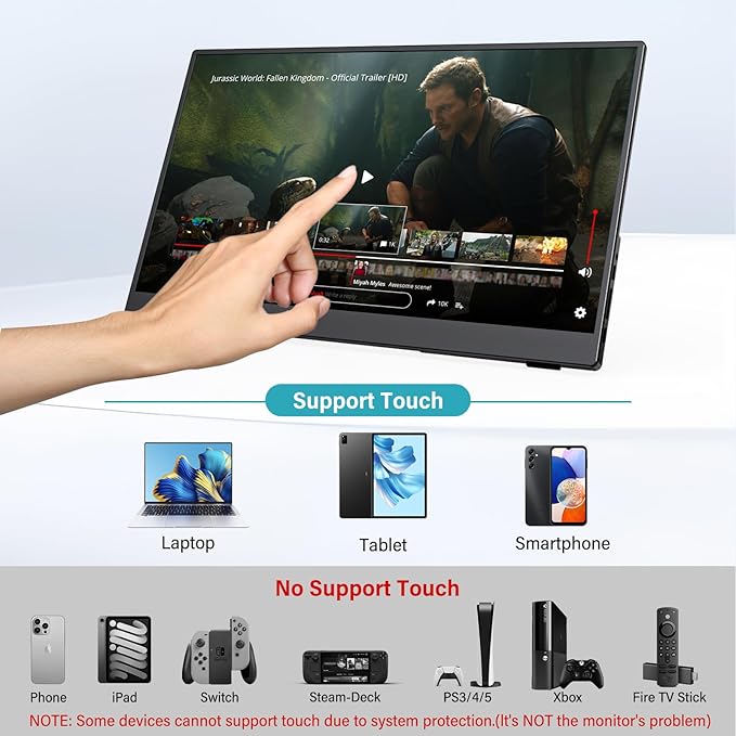 InnoView Portable Monitor Touchscreen 15.6" 1080P 10-Point Touch Screen Monitor Portable with Protective Sleeve Built-in Stand, 1200:1 HDMI USB C Travel Monitors for Laptop, PC, Phone