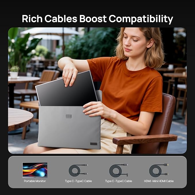 ARZOPA 16.1" Portable Monitor Gray, 100% sRGB FHD 1080P Kickstand Portable Laptop Monitor High Color Gamut Display IPS Eye Care Screen for High-end Office & Entertainment -Z1C Gray