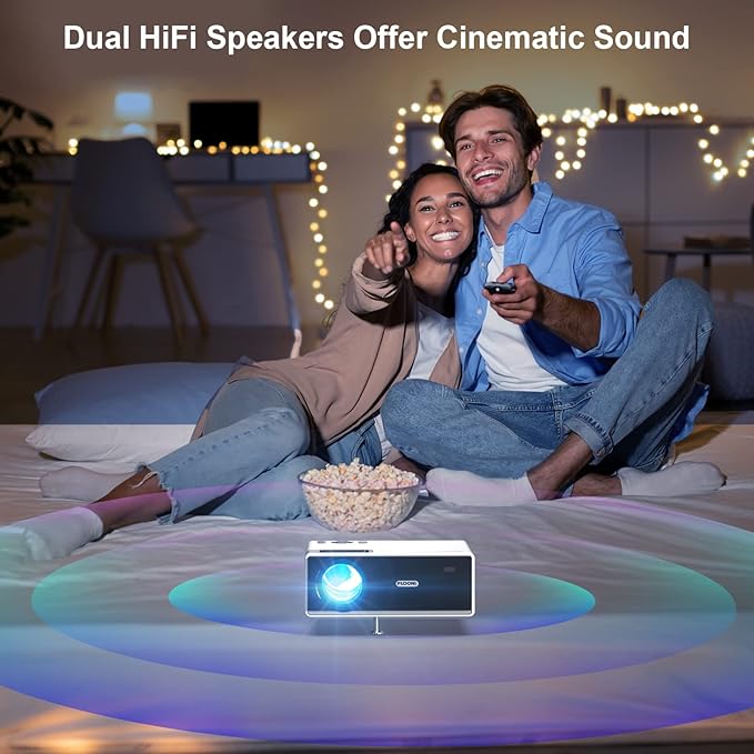 FUDONI Projector with WiFi and Bluetooth, Outdoor Portable 4K Support Projector HD 1080P Max 300" Display Zoom, Movie Video Home Theater Projector Compatible w/HDMI/USB/Phone/Laptop/TV Stick