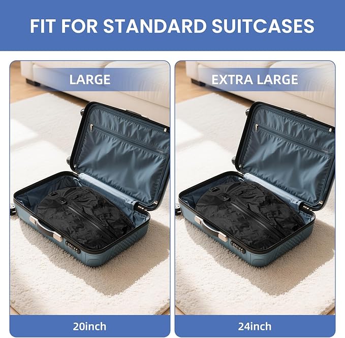 BAGAIL TPU Vacuum Bag for Travel, Reusable Compression Bag with IPX8 Waterproof Zipper, Save Space for Suitcase, Backpack and Carry on (Black, Large, With Pump)