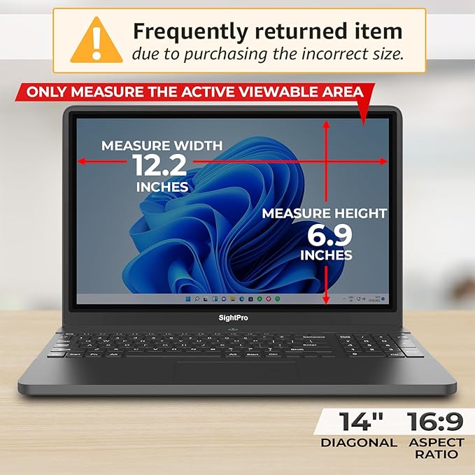 14 Inch 16:9 Laptop Privacy Screen Filter - Privacy Shield and Anti-Glare Protector