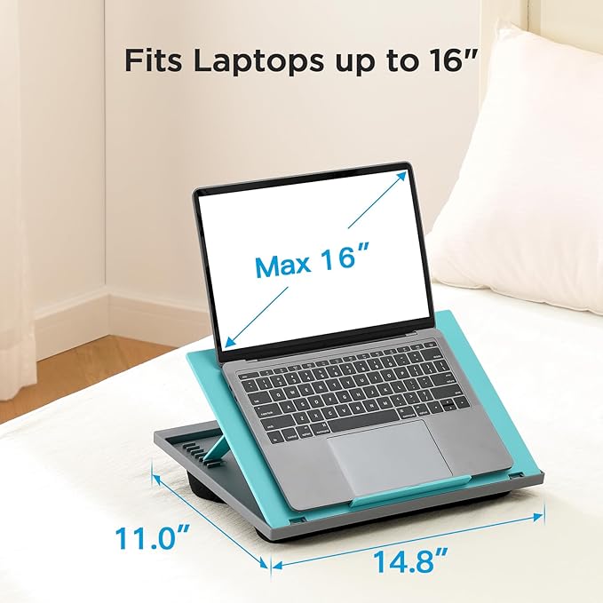 HUANUO Adjustable Lap Desk - with 8 Adjustable Angles & Dual Cushions Laptop Stand for Car Laptop Desk, Work Table, Lap Writing Board & Drawing Desk on Sofa or Bed, HNLD2TB