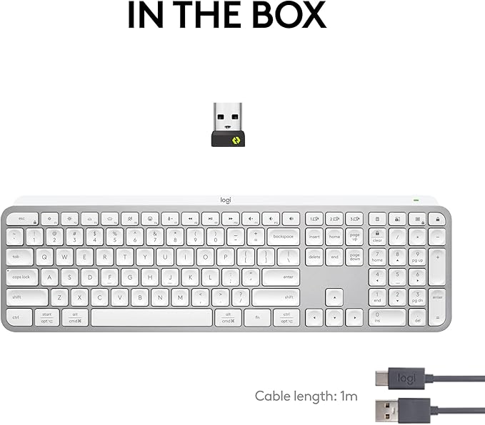 Logitech MX Keys S Wireless Keyboard, Low Profile, Fluid Precise Quiet Typing, Programmable Keys, Backlighting, Bluetooth, USB C Rechargeable, for Windows PC, Linux, Chrome, Mac - Pale Grey