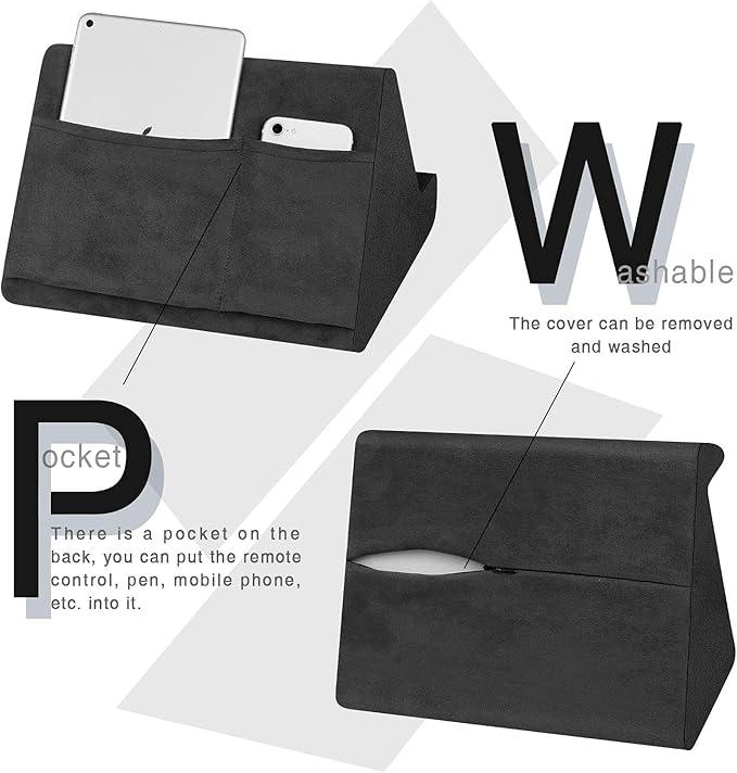 Soft Tablet Stand Pillow with Pocket,Adjustable 3 Viewing Angle,Lazy Holder for Bed Sofa,Compatible with iPads Tablets eReaders Smartphones Books Magazines (Black)