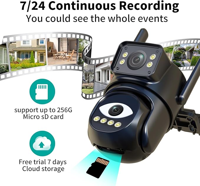 Security Cameras Outdoor WiFi,5G/2.4G Cameras for Home Security with Dual Lens,Motion Tracking,Night Vision,24/7 continous Record,Work with NVR/DVR Surveillance System,Weather Proof,SD/Cloud Storage