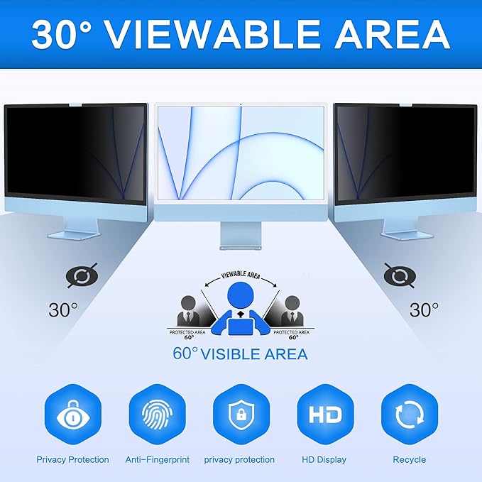 ZOEGAA Removable 24 inch iMac Privacy Screen Filter (2021-2024, M1, M3, M4 Chip), Computer Monitor Privacy Screen for iMac 24 inch and Anti-Spy Anti Blue Light Glare Filter