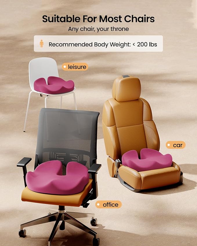 ProtoArc Seat Cushion, Office Chair Cushion for Sciatica, Coccyx Cushion, Ergonomic Memory Foam Seat Cushion for Car, Home, Pressure Relief Pad for Hip, Tailbone, All Day Comfort - Rose