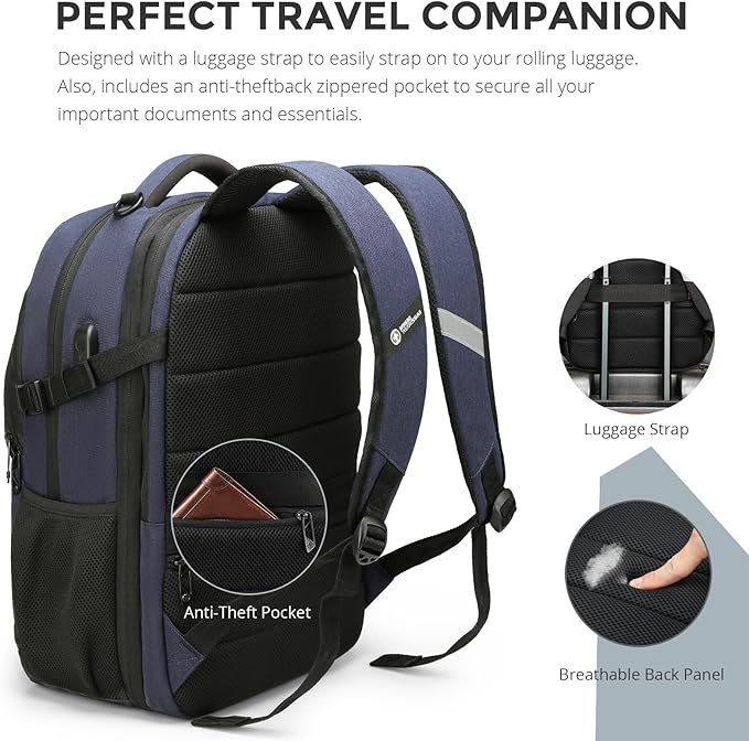 Swissdigital Design Travel Laptop Backpack for Men and Women, 35L Expandable Large Business Backpack with USB Charging Port for Fits 17 Inch Notebook, Blue | ANDWIL PRO