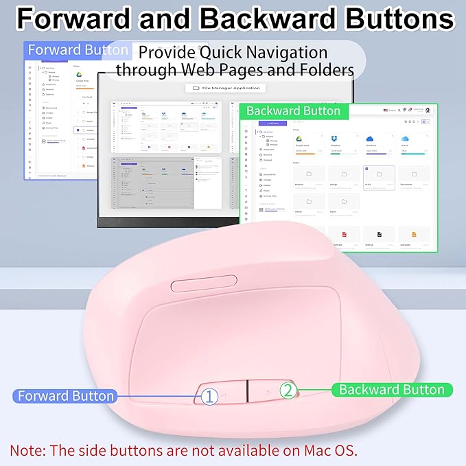 Wireless Bluetooth Mouse Vertical Ergonomic Dual Mode Rechargeable Silent Portable High Precision Optical Cordless Mice with USB Receiver for PC/Laptop/Tablet/MacBook Boy Girl,Reduce Wrist Pain（Pink）