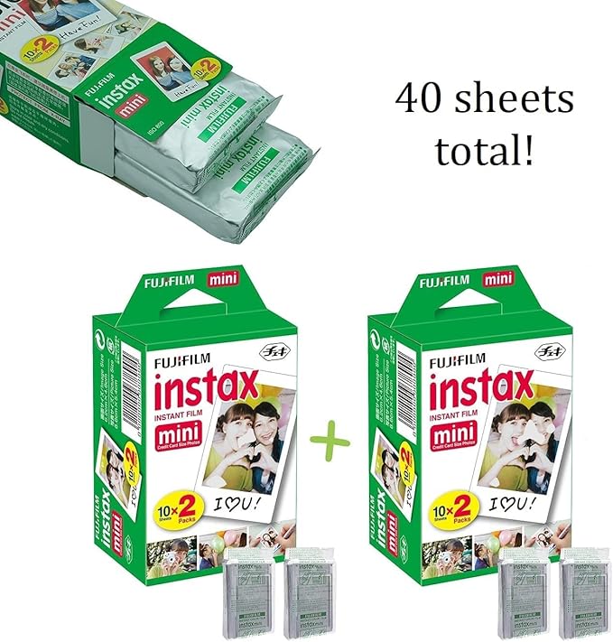 Fujifilm Instax Mini 12 Instant Camera Mint Green + Fuji Film Value Pack (40 Sheets) + Shutter Accessories Bundle, Incl. Compatible Carrying Case, Quicksand Beads Photo Album 64 Pockets