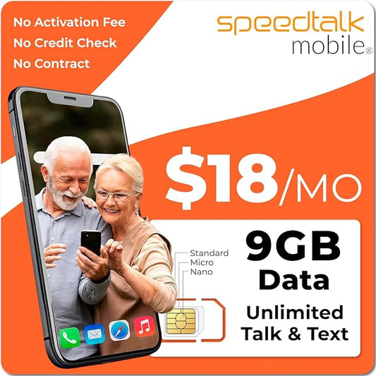 SpeedTalk Mobile prepaid | Senior Phone Plan | Easy Setup, No Contract, Nationwide Coverage | USA SIM Card Unlimited Talk & Text Data | Elderly Cell Phone Subscription Plan