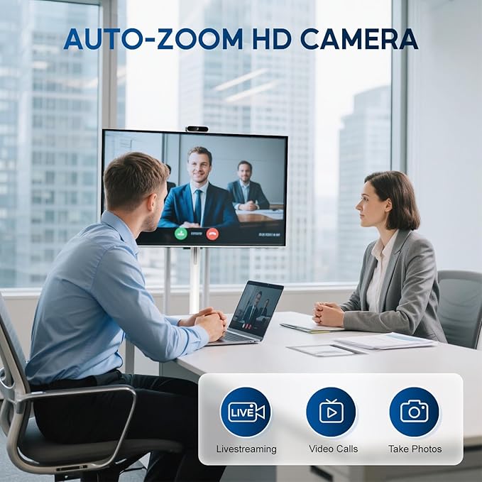 32 Inch 4K Smart Portable TV, Qualcomm Snapdragon 665 CPU, Built-in 20000mAh Battery with 10H Life Time, 8+128GB, Android OS, Rolling Touch Screen Monitor on Wheels, Air Remote Mouse, with 5MP Webcam