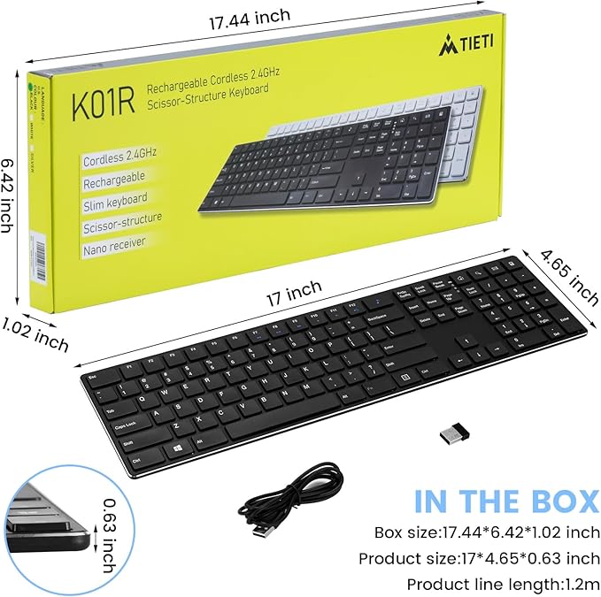 K01R Wireless Keyboard, 2.4G Slim and Compact Wireless Keyboard with Numeric Keypad, Long Battery Life, Lag-Free for PC Laptop Computer Windows, Black