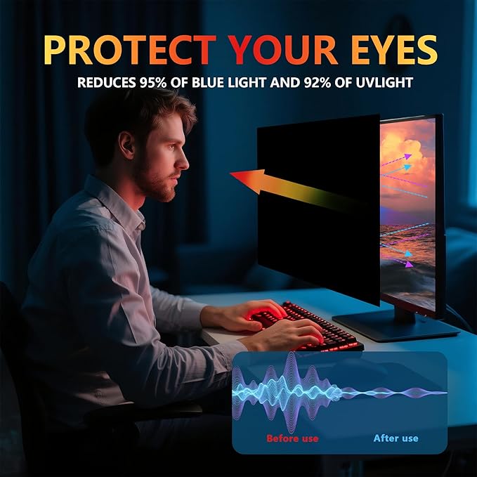 [2 Pack] 27 Inch Computer Monitor Privacy Screen for 16:9 Aspect Ratio - Privacy Shield and Anti-Glare Blue Light Protector Removable Eye Protection, Anti Spy Screen Protector Film