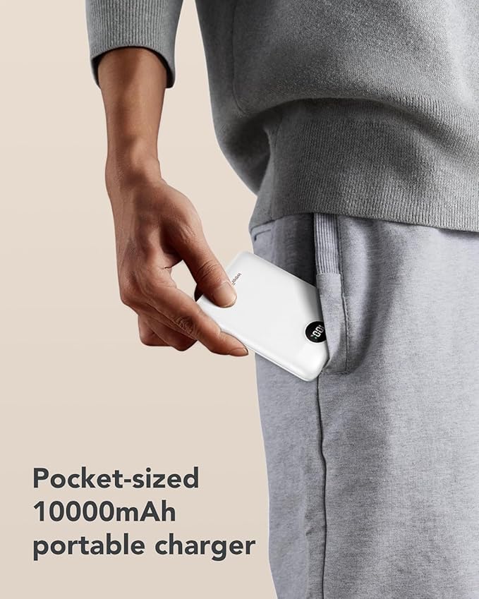 Mini Portable Charger with Built-in Cables 22.5W Fast Charging Power Bank USB-C Small Battery Pack 10000mAh Travel Essential Slim Battery for iPhone 17/16/15/14, Samsung 25/24, and More
