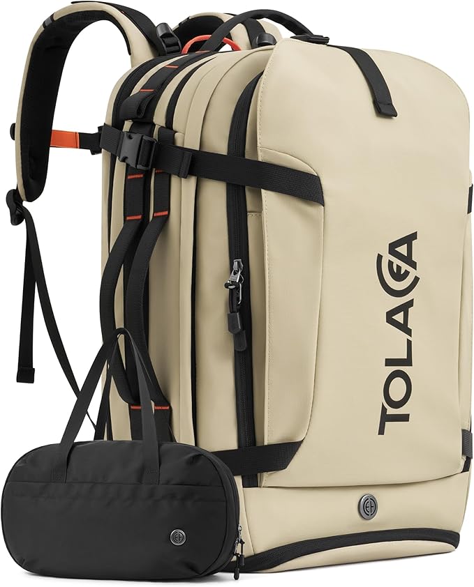 Tolaccea Travel Laptop Backpack, TSA Friendly Flight Approved Carry-on Business Rucksack Work Backpack with Extra Toiletry Bag, Dual Storage for 17.3" Laptop and 12.9" Tablet, 40-45L Expandable