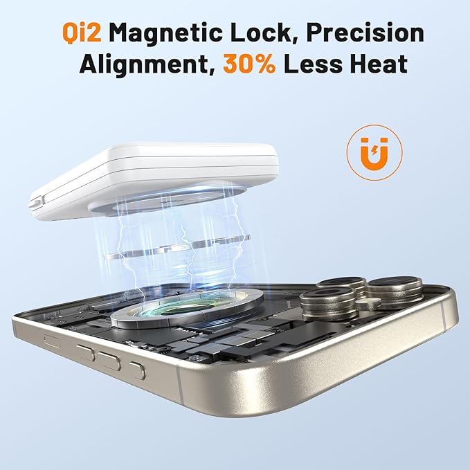 Magnetic Portable Charger 10,000mAh Qi2 Certified 15W Fast Charging Wireless Power Bank, Magsafe Battery Pack with Foldable Stand, PD20W USB C Built in Cable, for iPhone 16/15/14/13/12 Series