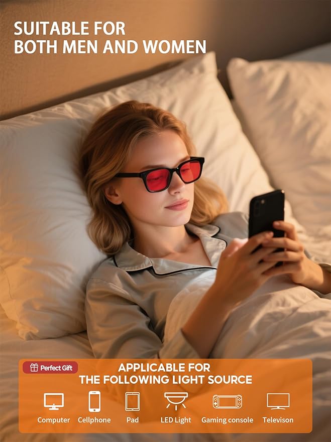 Blue Light Blocking Glasses for Men Woman, Anti Blue Light Glasses for Better Sleep Computer Use Gaming with Red Lens Reduce Eye Strain