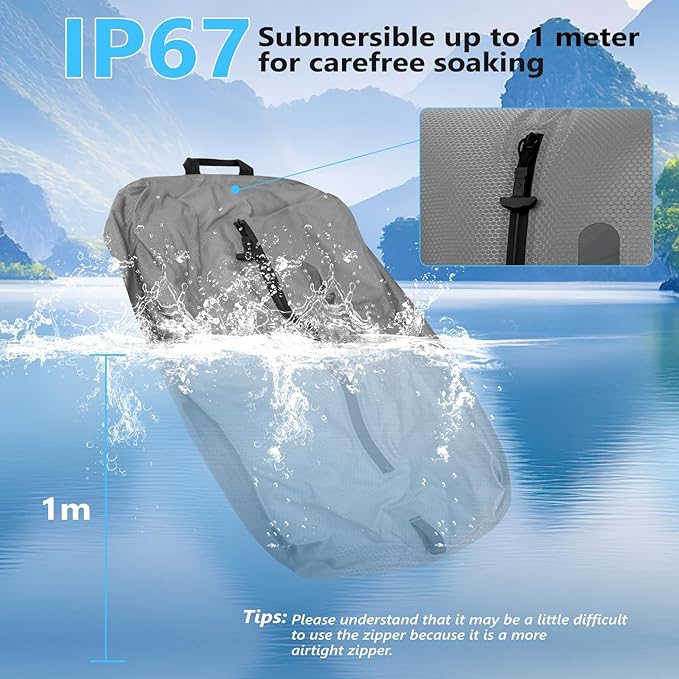 2025 Vacuum Bags for Travel with See-Through Window & 5KPa Pump Space Saver Vacuum Seal Bags for Clothing Travel IP67 Reusable Packing Organizers for Luggage, Backpack, Suitcase Grey 1PC+Pump