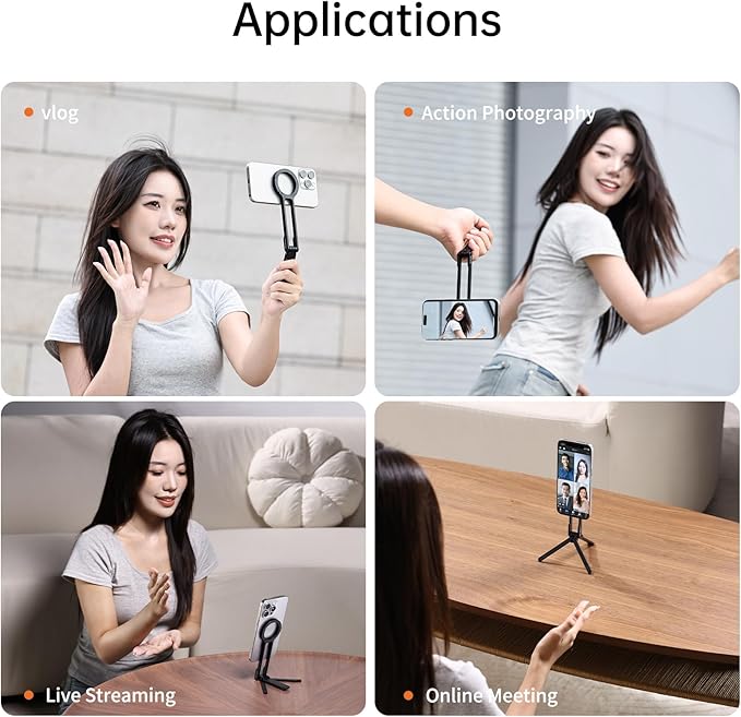ULANZI MA30 Magnetic Phone Tripod Stand for iPhone - Aluminium Maglock Smartphone Mini Tripod Pocket Cell Phone Stand Strong Magnet Quick Mount Compatible with iPhone 17 16 15 14 13 12 Series, Black