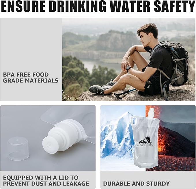 1L Hiking Collapsible Water Bottles, 4-Pack 33OZ BPA-Free Foldable Backpacking Water Bottle for Travel Camping Hiking